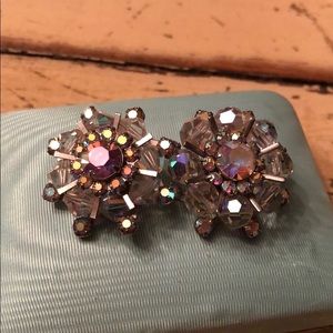 Weiss aurora borealis vintage clip earrings